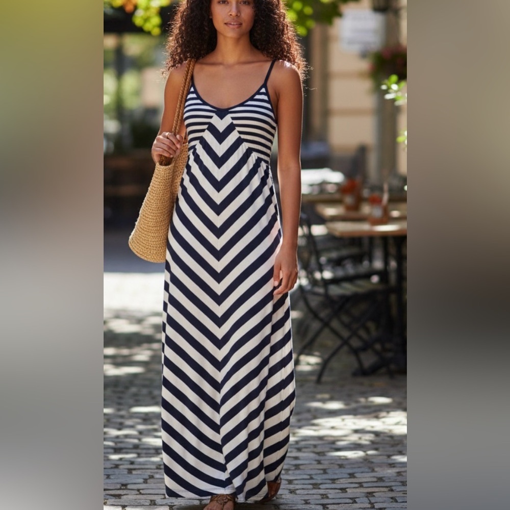 Anthro SaturdaySunday Navy and White StripedSummer Maxi Dress size Small